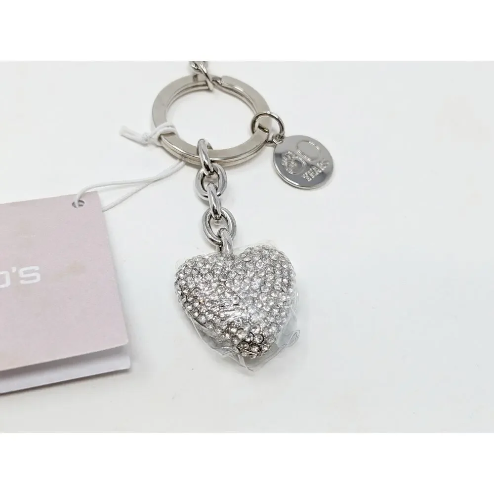 Chico's Heart Shaped Key Chain Rhinestone Fob 30 Years Unforgettable Bling New